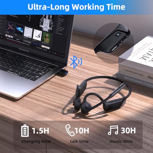ZIOCOM Open Ear Headphone with Mic, AptX-LL, Compatible with Call, Meeting | BT5.1, Air Conduction Headphone with Mute Button&Noise Canceling, USB-A&C Dongle, Lightweight