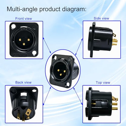 RIVIERA XLR Panel Mount Chassis 3pin Male & Female Nickel Plated Metal Housing and 24K Gold-Plated Contacts (5 Male Black) - color: Black, size: Male