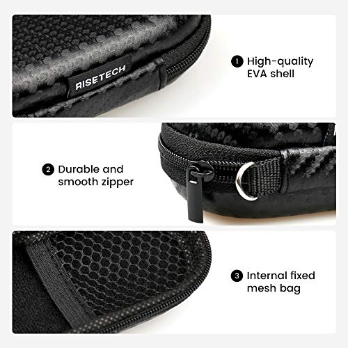 Earbud Case, RISETECH Earphone Carrying Case Holder EVA Headphone Storage Bag Small Zipper Pouch Compatible for EarPods, AirPods, Beats Flex, Urbeats3, Bose Wireless Earbuds -with Carabiner - color: Carbon black