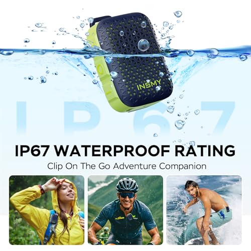 INSMY Wearable Bluetooth Speakers IP67 Waterproof Clip On Small Speaker | Portable Personal Speakers,Clean Sound,Stereo Pair,Wireless,ENC Built-in Mic,Lightweight for Golf Work Pool Gift (Blue) - color: Dark Blue