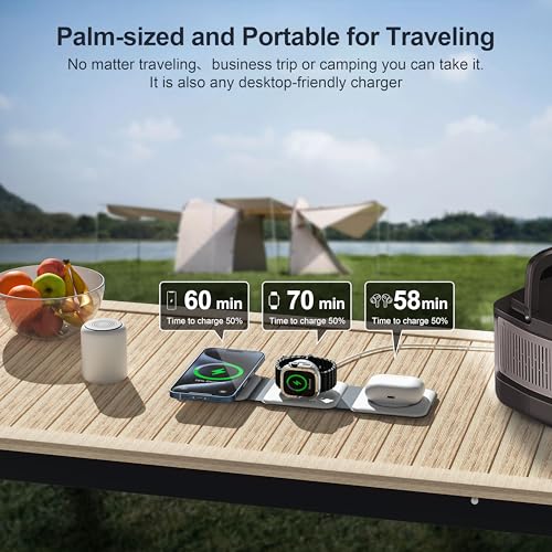 3 in 1 Charging Station for Multple Devices,Foldable 3 in 1 Wireless Charger for Travel,NANO Wireless Charging Station for iPhone17 16 15 14 13 12 Pro Max/Watch 10 9 8 7 6 5 4 3 Ultra/AirPod Pro - color: White