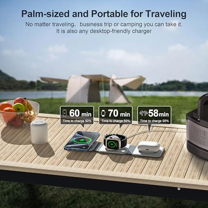 3 in 1 Charging Station for Multple Devices,Foldable 3 in 1 Wireless Charger for Travel,NANO Wireless Charging Station for iPhone17 16 15 14 13 12 Pro Max/Watch 10 9 8 7 6 5 4 3 Ultra/AirPod Pro - color: White