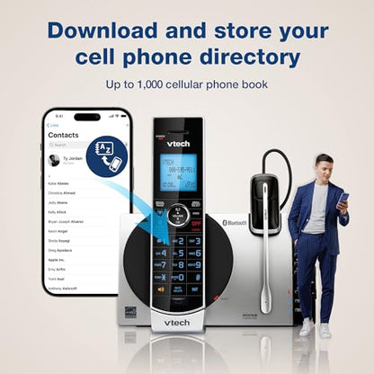 VTech-Cordless Phone with Answering Machine with DECT 6.0 Headset, Bluetooth, Connect to Cell, Caller ID/Call Waiting, Handset Intercom,1,000 Name & Number Phonebook -DS6771-2 Silver/Black - size: Handset + Headset, style: Handset + Headset