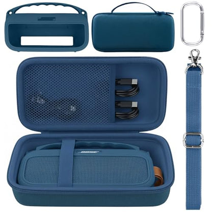 co2CREA Hard and Silicone Case for Bose SoundLink Flex 2/1,Twilight Blue | 2nd Gen Compatibility, Dual-Layer Protection, EVA Hard Shell, Silicone Cover, Adjustable Shoulder Strap, Aluminum Carabiner - color: Twilight Blue Case