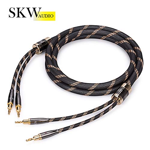 SKW Single Audiophile Speaker Cable,Convertible Banana Spade Gold Plated Connector,Nylon Braid,HiFi Quality Cable(8.2ft/2.5M,1 Cable for 1 Speaker) | 12AWG, 24K Gold-plated Convertible Plugs, 12.8mm Nylon-braid Jacket, Dual-shielded, Ultra-High Purity Cop