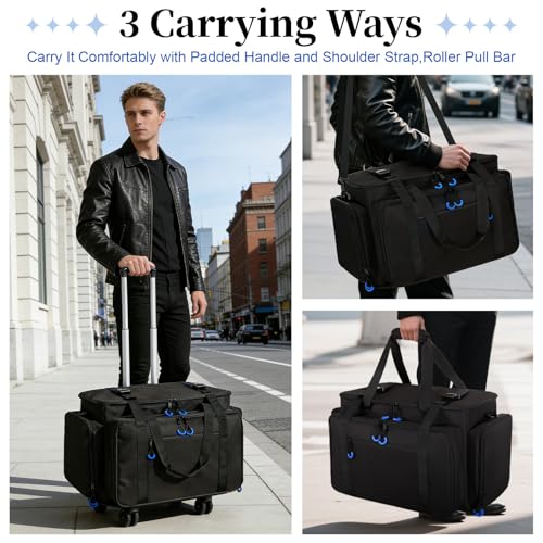 Large Rolling Dj Cable Bag with Detachable Dividers, Bottom Pad | Dj Bag for Equipment and Accessories with Laptop and Microphone Pocket, Dj Gig Bag for Musician, Professional, Travel, Blue - color: Blue, style: Rolling Dj Cable Bag