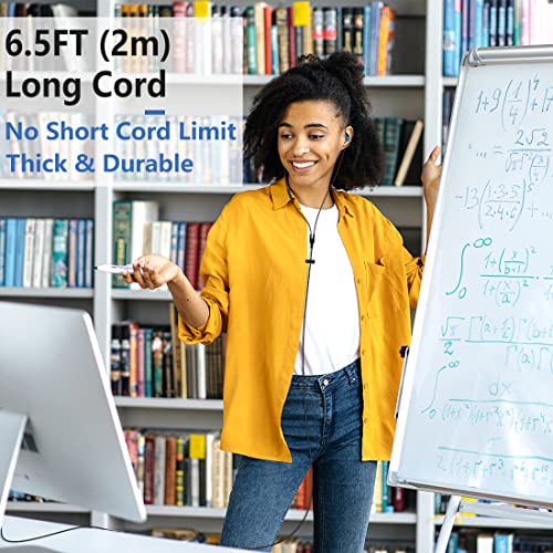 6.5Ft Long Cord Wired USB Earbuds Headphones with Microphone for PC Laptop | Clear Sound, Over Ear Hook, Case, Control, Mute Function, for Computer Desktop MacBook Chromebook PS4 PS5, Work Calls Gaming