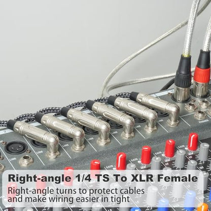 6Feet Right Angle 1/4 TS to XLR Female Micphone Cable,6.35mm Mnon to XLR Female Mixer, Active Speaker Signal Cable - size: 6Feet