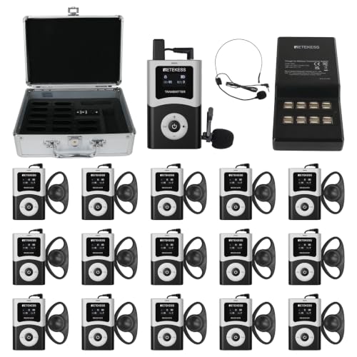 Retekess T130U(4nd Gen T130)Tour Guide System, Translation System(1TX 15RX) | for Church,School,Travel, with 17-Slot Charge Case, Digital mode, 200M, 40H, Less Interference voice, Wireless connection - style: 15 with Charge Case