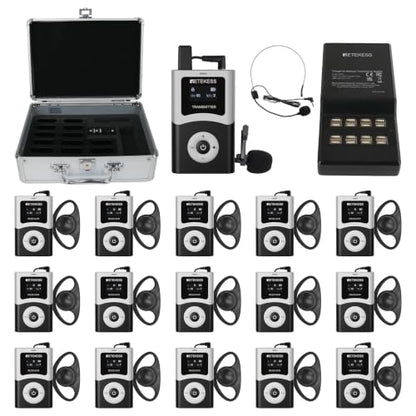 Retekess T130U(4nd Gen T130)Tour Guide System, Translation System(1TX 15RX) | for Church,School,Travel, with 17-Slot Charge Case, Digital mode, 200M, 40H, Less Interference voice, Wireless connection - style: 15 with Charge Case