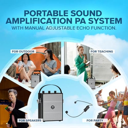 Bluetooth 5.3 Voice Amplifier with Wireless Microphone Headset S98 | Personal Wireless amplifier Mic for Teachers,40W Loudly Portable Megaphone Pa System for Classrooms,Speeches,Outdoors Indoors