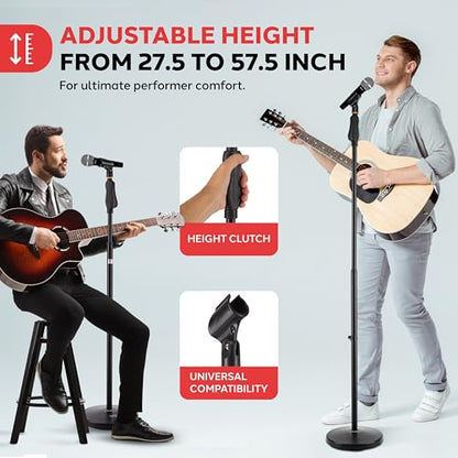 Pyle Universal Microphone Stand - M-6 Mic Mount Holder and Height Adjustable from 27.5” to 57.5” Inch High w/Compact Round Base Plate - Quick Setting Lock-Tight Knob Lightweight and Reliable PMKS40 - color: Black