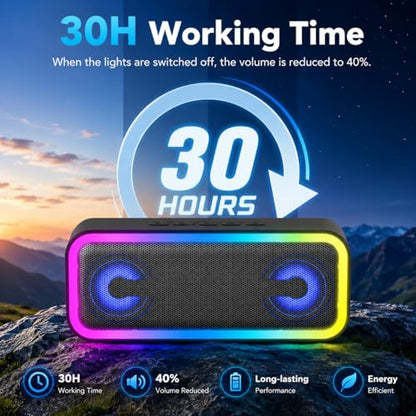 IKT Portable Bluetooth Speaker, 20W HD Sound, IPX7 Waterproof, Wireless, Big Sound and Deep Bass, TWS Pairing, 30Hrs of Playtime, for Home/Party/Outdoor/Beach, Birthday Gifts for Men Women - Black