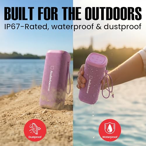 Audiosource Portable Bluetooth Speaker, 30W Loud Sound, Dual Passive Radiators for Deep Bass, Bluetooth 5.4, Auracast Multi-Speaker Pairing, IP67 Waterproof, 200ft Range, 12H Battery (Pink) - color: Pink
