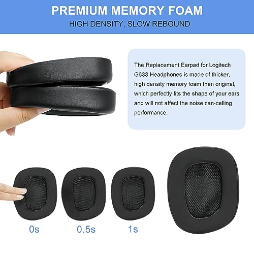 Replacement Ear Pads for Logitech G433 G533 G633 G933 G935 G231 Cooling Gel | Premium Ear Cushions Ear Cups with Thick Memory Foam for Gaming Headset (Black)