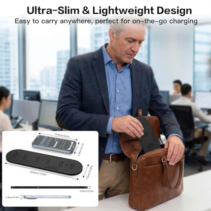 ZealSound 3-in-1 Wireless Charging Pad, Fast Charger Mat with 36W Adapter for iPhone 17/16/15, Samsung Galaxy, Pixel, AirPods & Galaxy Buds, Ultra Slim Case Friendly PU Leather for Home Office Travel - color: Black 2