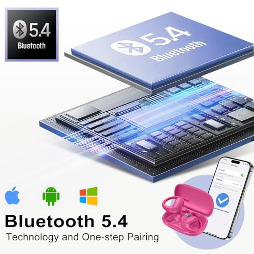 kurdene Open Ear Buds Wireless Earbuds 5.4 Bluetooth Headphones | Deep Bass Sound,smart Touch Control,60Hrs Playtime Earphone with Earhooks for Running, Meeting, Workout-Hot Pink - color: Hot Pink