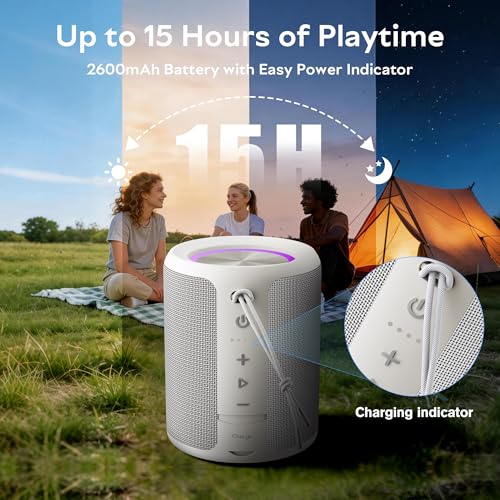 Portable Bluetooth Speaker, IPX7 Waterproof Wireless Speaker with 20W Loud Stereo Sound, 15H Playtime & Beat-Synced RGB Light, Small Outdoor Speaker for Shower, Pool, Beach,Hiking,Gifts(Gray) - color: Gray