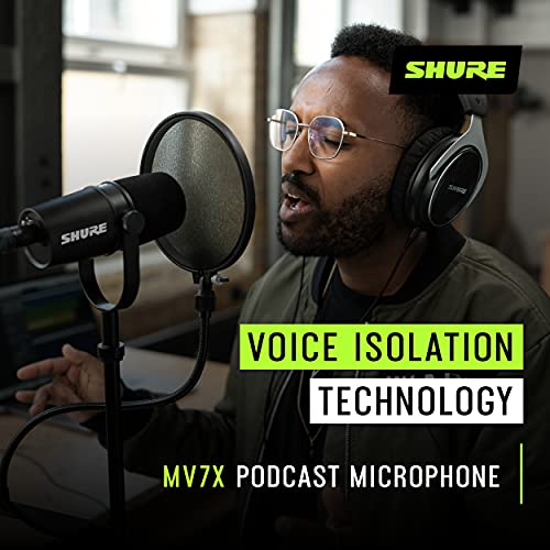 Shure MV7X XLR Dynamic Podcast & Recording Microphone - Black | XLR dynamic mic with voice-isolating technology and all-metal build for podcasting and vocal recording - size: Compact, style: XLR