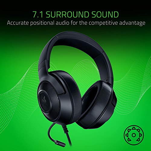 Razer Kraken X Lite Wired 7.1 Gaming Headset, 7.1 Surround Sound, Lightweight Design, Wired Gaming Headphones with Microphone for PC, Mac, Xbox One, Xbox Series X|S, PS4, PS5 - Black (Renewed)