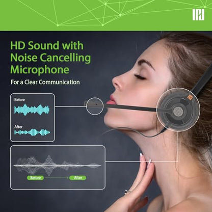 IPD IPH-210 Phone Headset Wired QD to RJ9 Monaural | For Office and Call Center, Compatible with Polycom VVX, Compatible with Avaya, Nortel, NEC, Fanvil, Mitel, Landline Phones - color: 210-BL-FOAM