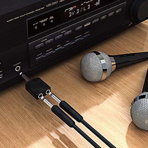 Jelanry 1/4" 6.35mm Stereo Male to Dual 1/4" 6.35mm Female Splitter Adapter | Dual 6.5mm Jack Adapter Audio Y Cable Splitter for Guitar, Headphone, Microphone, Amplifier TAA Compliant - Black