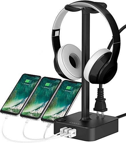 Headphone Stand with USB Charger Desktop Gaming Headset Holder Hanger with 3 USB Charging Station 2 Outlets Power Strip-Suitable for Gamer Desktop Table Earphone Accessories,Gifts for Boyfriend