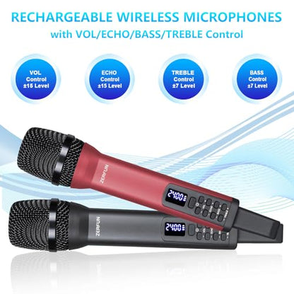 Rechargeable Wireless Microphones Dual, D240, Grey&Red - color: Gray & Red, style: 2 Mics