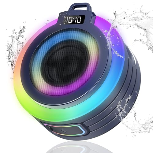 Bluetooth Shower Speaker Stereo Sound with Suction Cup, Built-in Mic | Portable Bluetooth Speaker with Lanyard, IPX7 Waterproof Wireless Speakers Bluetooth 5.4 for Bathroom/Party/Beach/Gift, Blue
