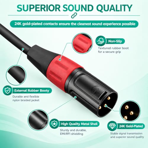 Mini XLR Female to Regular XLR Male Pro Lapel Microphone Cable, 1FT - size: 1 feet