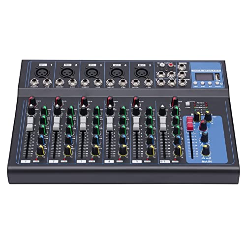 Portable Audio Mixer 7-channel Mixer with 6 Music Modes Three-band Equalization Bluetooth Mixer Dj Mixer, Interface|USB|Bluetooth Connectivity,48V Phantom Power,Monitor Function (5 microphone input)