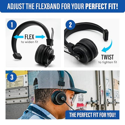 Blue Tiger Elite Ultra 2.0 Wireless Bluetooth Headset – One-Ear Piece Trucker Professional Headset - Bluetooth 5.2 with Microphone – 60 Hours Talk Time, 1200 Hours Standby