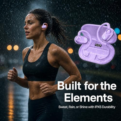 Open Ear Earbuds Bi-Axial Custom Fit Immersive Sound Wireless Headphones | Over The Ear Bluetooth Ear Buds Waterproof Long Battery for Running Outdoor Sports Travel Conference - OpenBass Fit Purple - color: Pulse Lavender