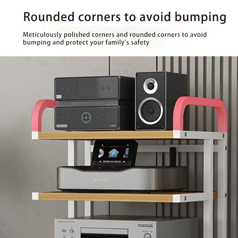 AV Media Shelf, 2-Tier Stereo Audio Rack Stand, Game Console Stereo Cabinet, CD Rack Entertainment Stereo Component Organizer, Easy To Install(P5Black)