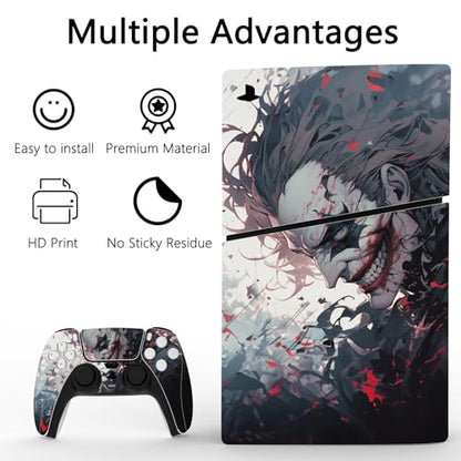 PlayVital Full Set Skin Sticker for ps5 Slim Console Disc Edition (The New Smaller Design), Vinyl Skin Decal Cover for ps5 Controller & Headset & Charging Station & Media Remote - Killing Clown - color: Killing Clown