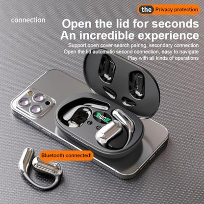Open-Ear Wireless Headphones Bluetooth Earbuds LED Power Display Charging Case Ear Buds Earhook Over-Ear Earphones for Workout Sports Phone Laptop (Black) - color: #05Black