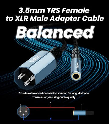 Tisino Male XLR to Aux 3.5mmTRS Stereo Audio Adapter Cable, Balanced, 1FT | 1/8 inch Mini Jack to XLR Male Adapter Cable for Microphone, Live Streaming, Audio Interface, Gold-Plated Shielded - size: 30 cm/1 FT, style: 35TRS F to XLR M