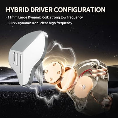 A20PRO IEM Earbuds, 1DD+1BA Hybrid in Ear Monitor Headphones, HiFi Wired Earphones with Deep Bass & Clear Vocals, Noise Isolating IEM for Musicians, Gaming & Studio (No Mic) - color: sliver