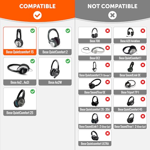 WC Upgraded Replacement Ear Pads for Bose QC15 Headphones Made By Wicked Cushions- Supreme Comfort - Compatible with QC25 / QC2 / AE2 / AE2i / AE2W - Extra Durable | (Velour)