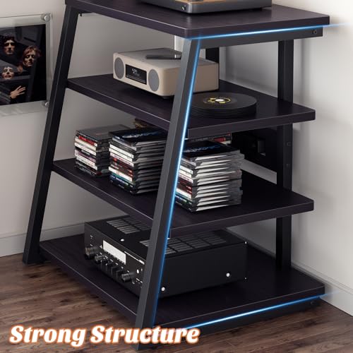 Besiost AV Media Stand with Outlets, Media Console with LED Lights, Stereo Racks and Stands with Storage Shelves, Media Audio Tower Cabinet, Black Enoby - color: Black Enoby
