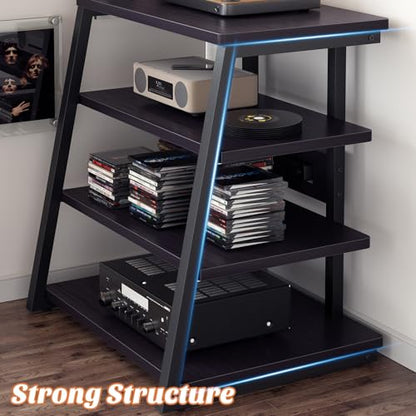 Besiost AV Media Stand with Outlets, Media Console with LED Lights, Stereo Racks and Stands with Storage Shelves, Media Audio Tower Cabinet, Black Enoby - color: Black Enoby