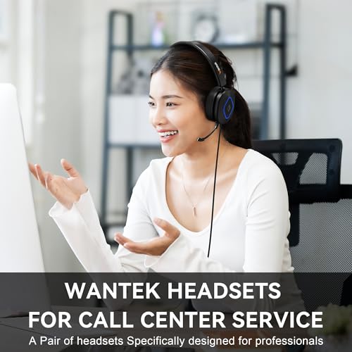 Wantek Headset with Mic, USB Headset with Microphone for PC | Computer Headset with Noise Canceling Mic, Mute & Volume Controls for Work, Zoom, Teams, Online Meetings, Home Office - color: Dark black