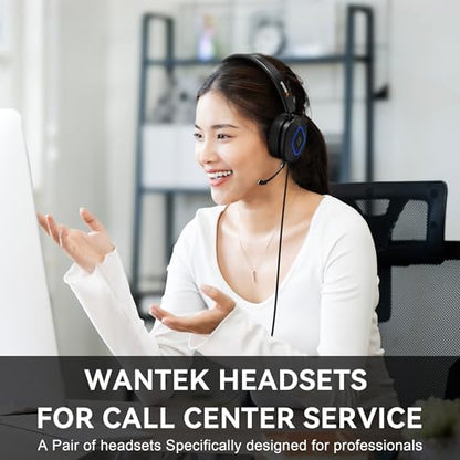 Wantek Headset with Mic, USB Headset with Microphone for PC | Computer Headset with Noise Canceling Mic, Mute & Volume Controls for Work, Zoom, Teams, Online Meetings, Home Office - color: Dark black