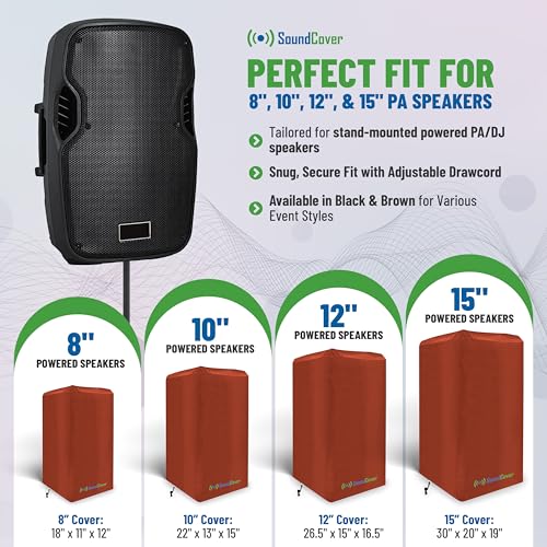 10-Inch PA/DJ Speaker Cover – Brown 420D Polyester with Silver UV50 Coating – Water-Resistant, Protective Bag for Stand-Mounted Powered Speakers – Lightweight, Open-Bottom Design (Single Cover) - size: 10 Inch Single Cover