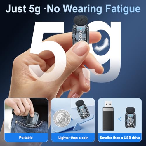 Wireless Lavalier Microphone 3-Level Noise Cancellation for iPhone | Ultralight(5g), Clear Voice, 50M Range, Plug-Play Mini Lav Mic for Android PC, TikTok, YouTube, Video Recording, Black