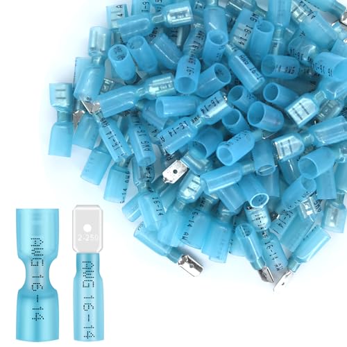 100PCS Heat Shrink Spade Connectors,16-14AWG Female Male Fully Insulated Terminals,Electrical Wire Crimp Connectors Kit - size: AWG16-14（50Pcs Female+50Pcs Male）