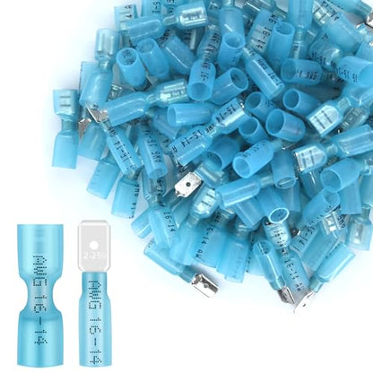 100PCS Heat Shrink Spade Connectors,16-14AWG Female Male Fully Insulated Terminals,Electrical Wire Crimp Connectors Kit - size: AWG16-14（50Pcs Female+50Pcs Male）