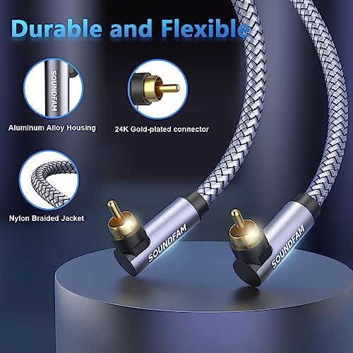 Dual 90 Degree Subwoofer Cable Double Right Angle RCA Cable [24K Gold-Plated,Hi-Fi Sound] for Home Theater,Subwoofer,Hi-Fi Systems-Grey (6ft/2M) - size: 6ft/2M, style: 90 Degree RCA to 90 Degree RCA
