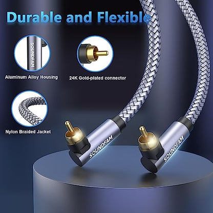 Dual 90 Degree Subwoofer Cable Double Right Angle RCA Cable [24K Gold-Plated,Hi-Fi Sound] for Home Theater,Subwoofer,Hi-Fi Systems-Grey (16ft/5M) - size: 16ft/5M, style: 90 Degree RCA to 90 Degree RCA