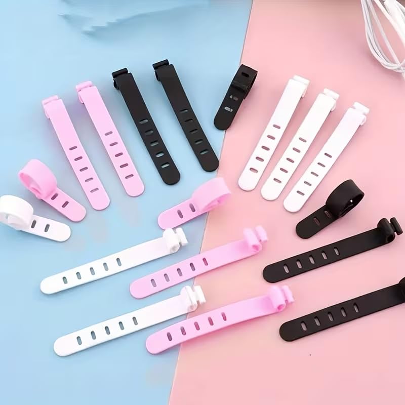 25PCS Reusable Silicone Cable Ties, 3.15'' Flexible Cord Organizer Straps with 5 Holes for Charging Cables, Earphones, USB Wires and Desk Cable Management